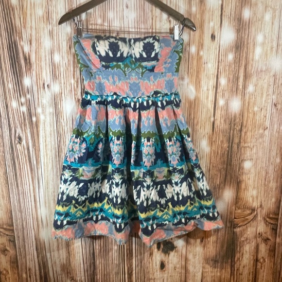 Red Camel Women's Size M Blue-Multi Abstract Strapless Dress - Picture 2 of 6